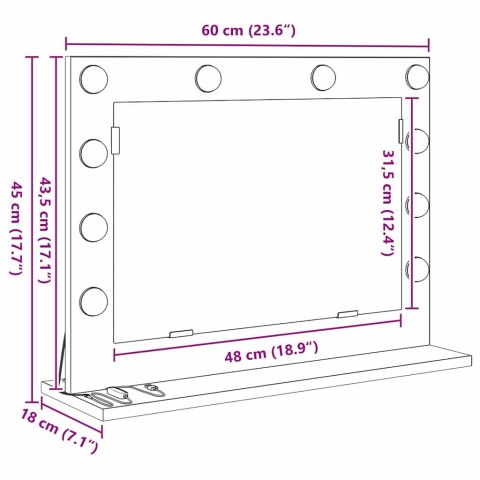LUSTRO TOALETOWE ZE LED LIGHTS CZARNY DĄB 60X45X18CM