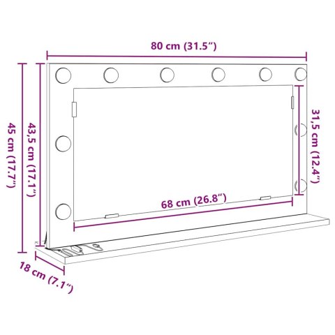 LUSTRO TOALETOWE ZE LED LIGHTS CZARNY DĄB 80X45X18CM