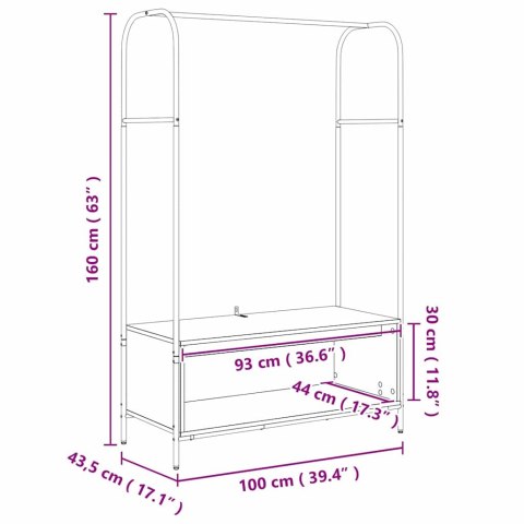 WIESZAK NA UBRANIA Z PRZECHOWYWANIEM CZARNY 100X44X160CM