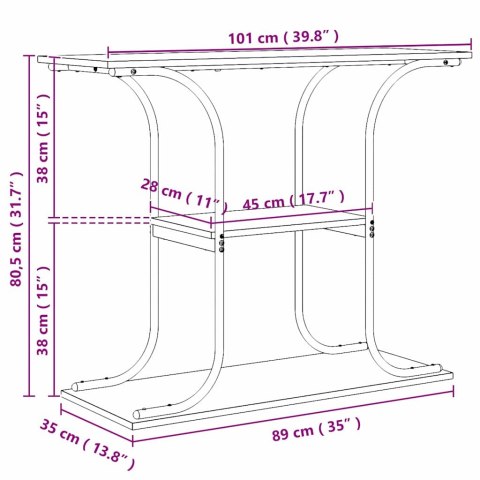 KONSOLA Z PÓŁKĄ SZARY DĄB SONOMA 101X35X80.5CM