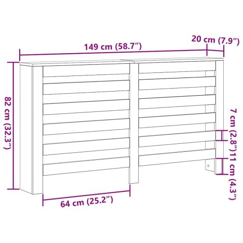 OSŁONA GRZEJNIKA KALORYFERA CZARNY DĄB 149X20X82CM