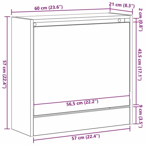 SZAFKA NA BUTY Z PRZECHOWYWANIEM CZARNY DĄB 60X21X57CM