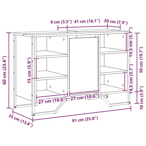 SZAFKA NA UMYWALKĘ Z PÓŁKĄ INNY STARE DREWNO 91X35X60CM