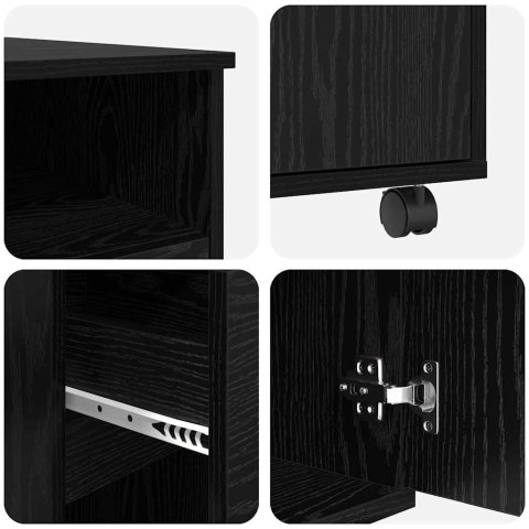 BIURKO NA KÓŁKACH Z SZUFLADĄ Z PÓŁKĄ CZARNY DĄB 91X50X77CM