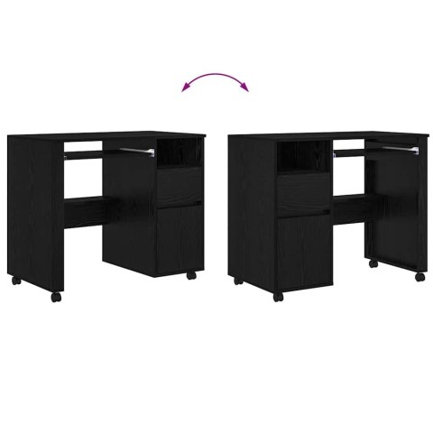 BIURKO NA KÓŁKACH Z SZUFLADĄ Z PÓŁKĄ CZARNY DĄB 91X50X77CM