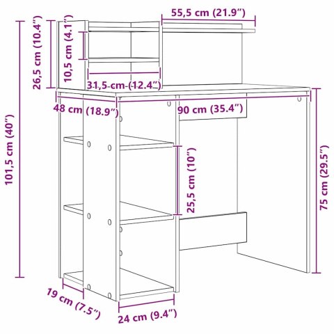 BIURKO Z PRZECHOWYWANIEM Z PÓŁKĄ DĄB SONOMA 90X48X101,5CM