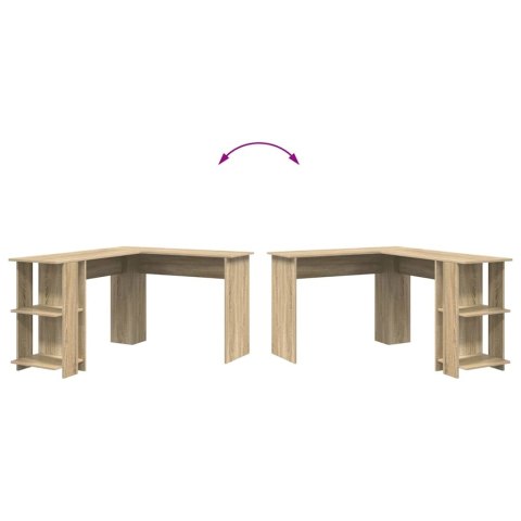 ROGOWY STÓŁ Z MIEJSCEM NA PRZECHOWYWANIE Z PÓŁKĄ DĄB SONOMA