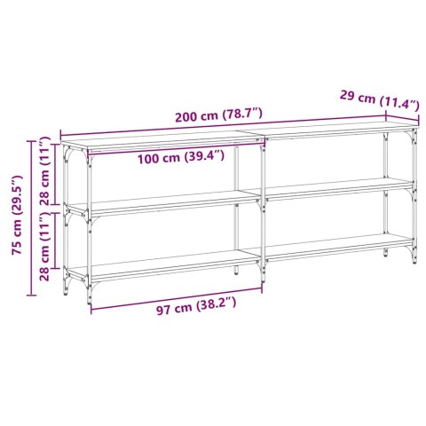 KONSOLA CZARNY DĄB 200X29X75CM DREWNO INŻYNIERYJNE I METAL