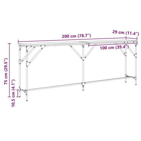 KONSOLA CZARNY DĄB 200X29X75CM DREWNO INŻYNIERYJNE I METAL