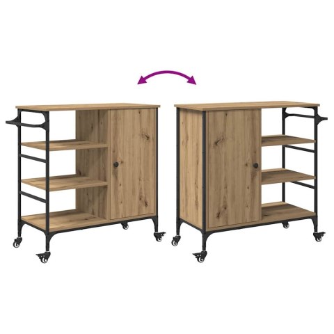 WÓZEK KUCHENNY DĄB RZEMIEŚLNICZY I CZARNY 87.5X38.5X84.5CM