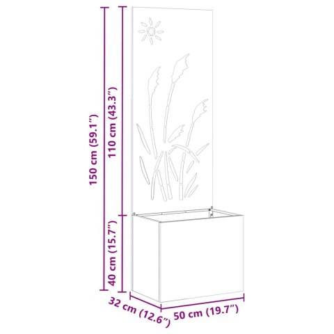 DONICA OGRODOWA Z DEKORACYJNĄ PŁYTĄ RDZAWY 50X140CM