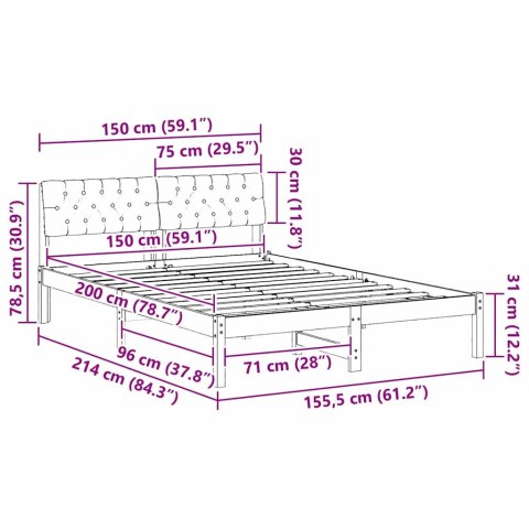 VidaXL Rama łóżka brązowo-czarny 150 x 200 cm Lite drewno sosnowe