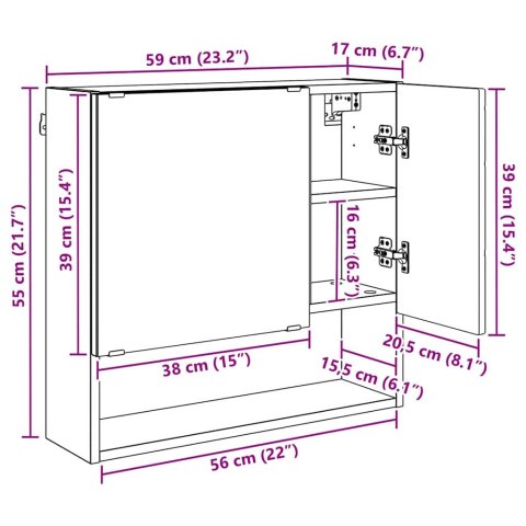 SZAFKA Z LUSTREM Z PÓŁKĄ BIAŁY POŁYSK 59X17X55CM