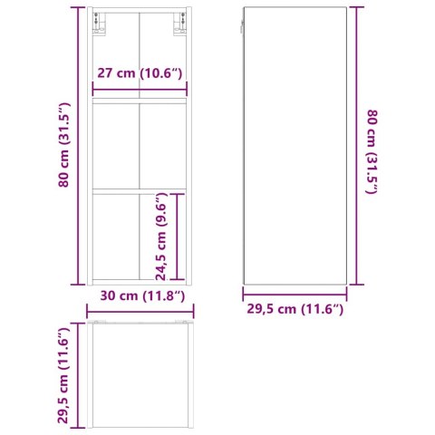 VidaXL Szafka wisząca z półką Riga Szary Sonoma 30 x 29,5 x 80 cm