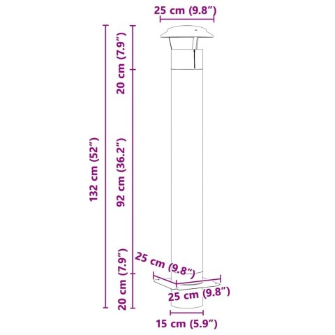 PRZEDŁUŻENIE KOMINKA SREBRNY 25X25X132CM STAL NIERDZEWNA