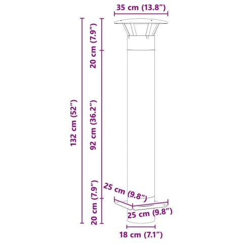 PRZEDŁUŻENIE KOMINKA SREBRNY 35X35X132CM STAL NIERDZEWNA