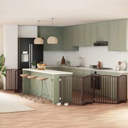 SKŁADANA BRAMKA DLA PSA Z DRZWIAMI 10 PANELI BRĄZOWA 800CM