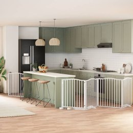 SKŁADANA BRAMKA DLA PSA Z DRZWIAMI 8 PANELI BIAŁA 640CM