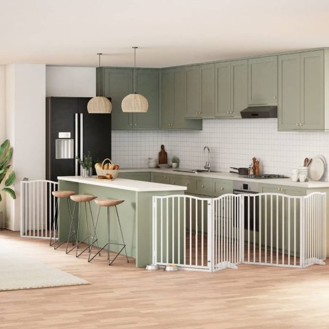 SKŁADANA BRAMKA DLA PSA Z DRZWIAMI 8 PANELI BIAŁA 640CM