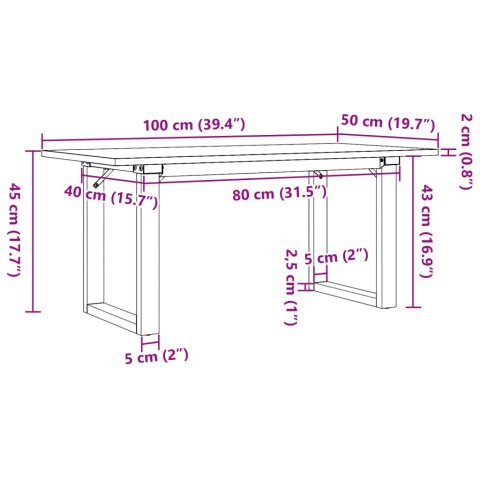 STOLIK KAWOWY Z CZWOROKĄTNYMI NOGAMI 100X50X45CM