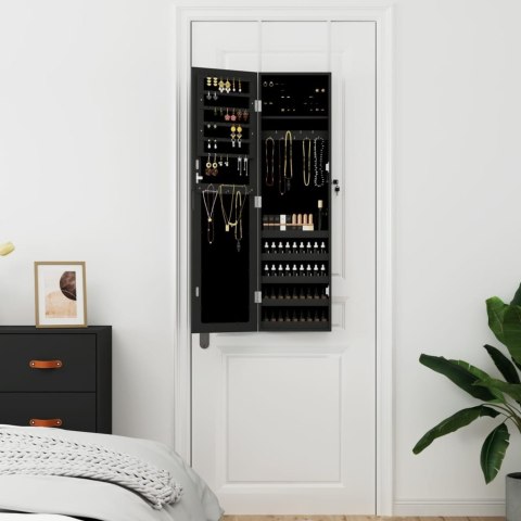 WISZĄCA SZAFKA NA BIŻUTERIĘ Z LUSTREM CZARNA 30X8,5X106CM