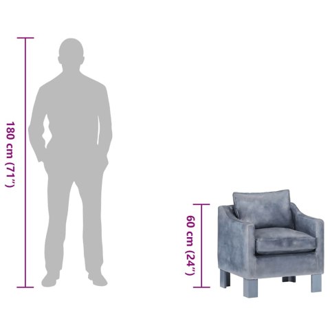 FOTEL KLUBOWY SZARY PRAWDZIWA SKÓRA