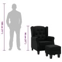 FOTEL Z PODNÓŻKIEM CZARNY TAPICEROWANY TKANINĄ