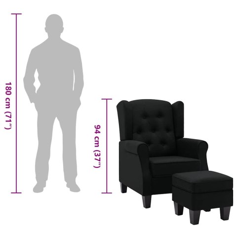 FOTEL Z PODNÓŻKIEM CZARNY TAPICEROWANY TKANINĄ