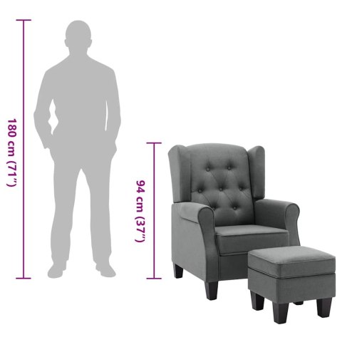 FOTEL Z PODNÓŻKIEM JASNOSZARY TAPICEROWANY TKANINĄ