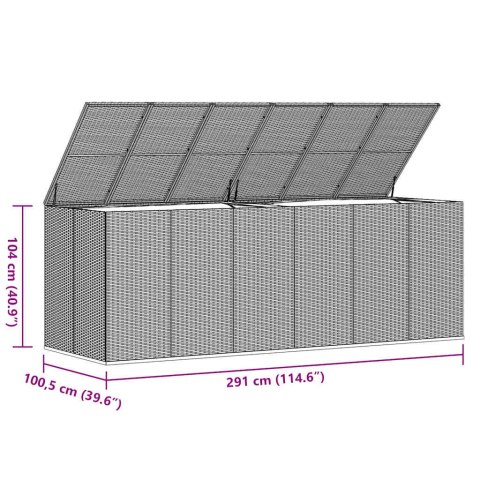 SKRZYNIA NA PODUSZKI OGRODOWE RATTAN 291X100,5X104CM SZARA