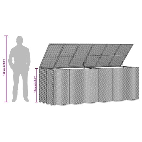 SKRZYNIA NA PODUSZKI OGRODOWE RATTAN 291X100,5X104CM SZARA
