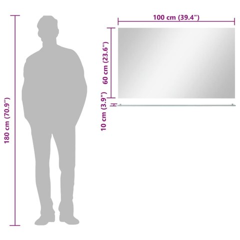 LUSTRO ŚCIENNE Z PÓŁKĄ 100X60CM HARTOWANE SZKŁO