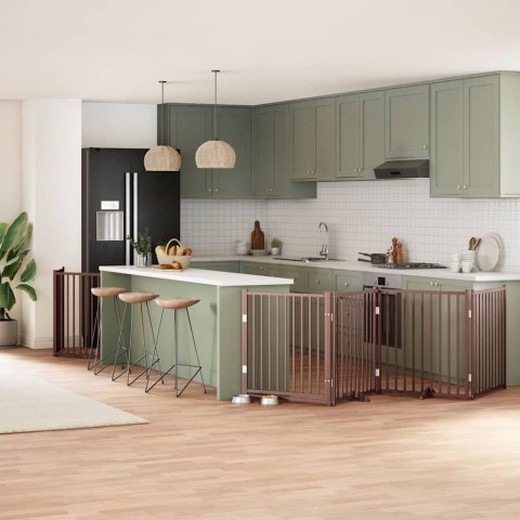 SKŁADANA BRAMKA DLA PSA Z DRZWIAMI 10 PANELI BRĄZOWA 800CM