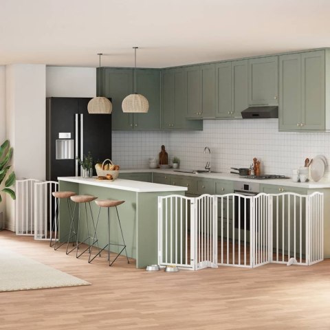 SKŁADANA BRAMKA DLA PSA Z DRZWIAMI 12 PANELI BIAŁA 600CM