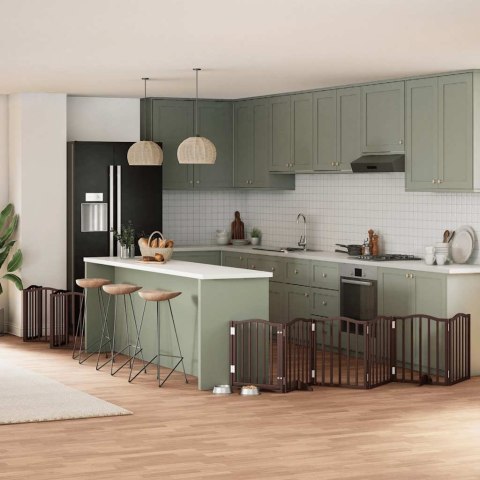 SKŁADANA BRAMKA DLA PSA Z DRZWIAMI 12 PANELI BRĄZOWA 600CM