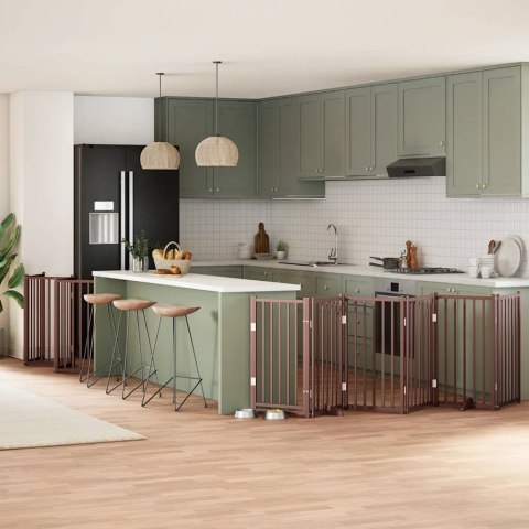 SKŁADANA BRAMKA DLA PSA Z DRZWIAMI 12 PANELI BRĄZOWA 600CM