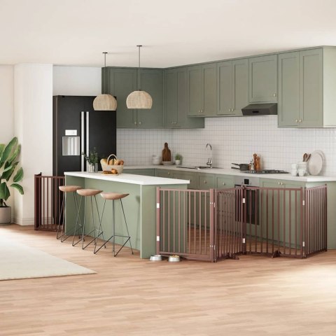 SKŁADANA BRAMKA DLA PSA Z DRZWIAMI 8 PANELI BRĄZOWA 640CM