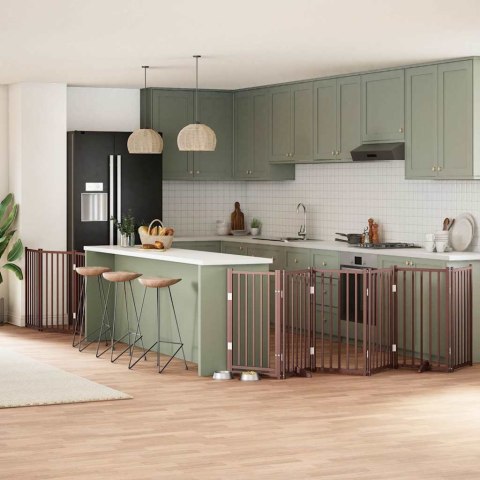 SKŁADANA BRAMKA DLA PSA Z DRZWIAMI 9 PANELI BRĄZOWA 450CM