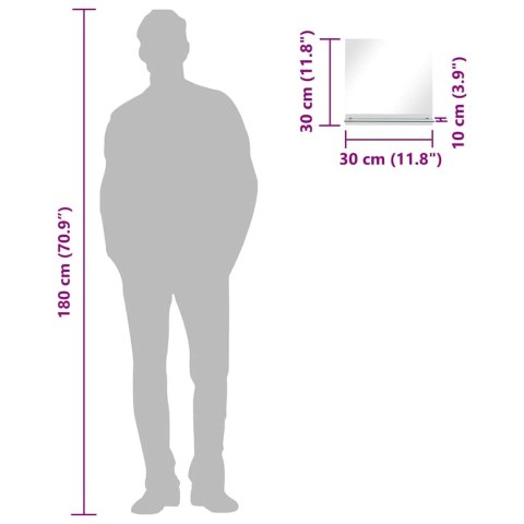 LUSTRO ŚCIENNE Z PÓŁKĄ 30X30CM HARTOWANE SZKŁO