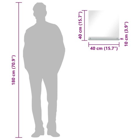 LUSTRO ŚCIENNE Z PÓŁKĄ 40X40CM HARTOWANE SZKŁO