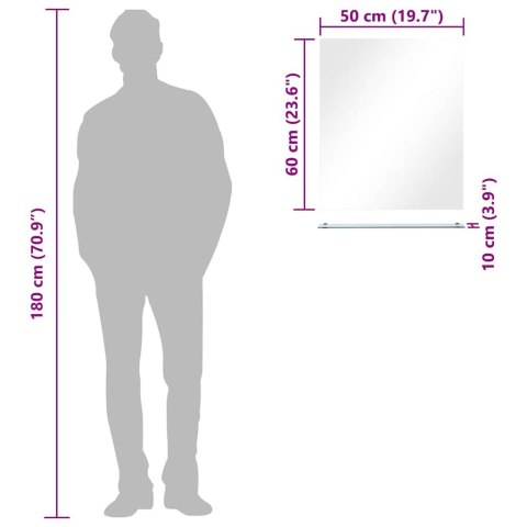 LUSTRO ŚCIENNE Z PÓŁKĄ 50X60CM HARTOWANE SZKŁO