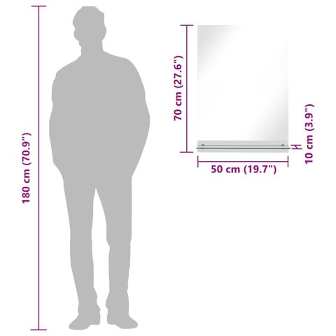 LUSTRO ŚCIENNE Z PÓŁKĄ 50X70CM HARTOWANE SZKŁO