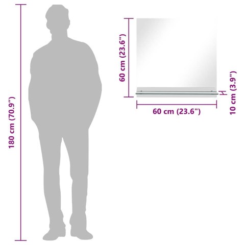 LUSTRO ŚCIENNE Z PÓŁKĄ 60X60CM HARTOWANE SZKŁO