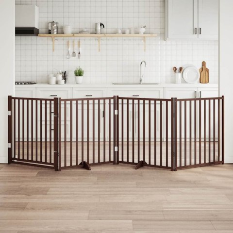 SKŁADANA BRAMKA DLA PSA Z DRZWIAMI 4 PANELE BRĄZOWA 320CM