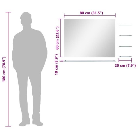 LUSTRO ŚCIENNE Z 5 PÓŁKAMI SREBRNE 80X60CM