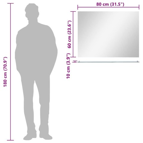 LUSTRO ŚCIENNE Z PÓŁKĄ 80X60CM HARTOWANE SZKŁO