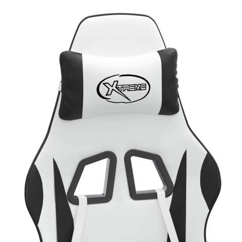 FOTEL GAMINGOWY Z PODNÓŻKIEM BIAŁO-CZARNY SZTUCZNA SKÓRA