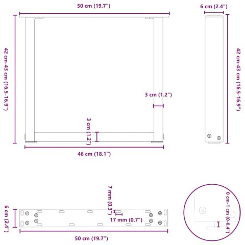NOGI DO STOLIKA KAWOWEGO W KSZTAŁCIE LITERY U 2 SZT. CZARNE 50X(42-43)CM STAL