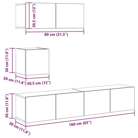 ZESTAW 4 SZAFEK TELEWIZYJNYCH PRZYDYMIONY DĄB