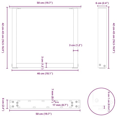 NOGI DO STOLIKA KAWOWEGO W KSZTAŁCIE LITERY U 2 SZT. ANTRACYT 50X(42-43)CM STAL